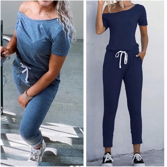 043 Boho One Shoulder pocket Casual jumpsuit - Picture 1 of 8